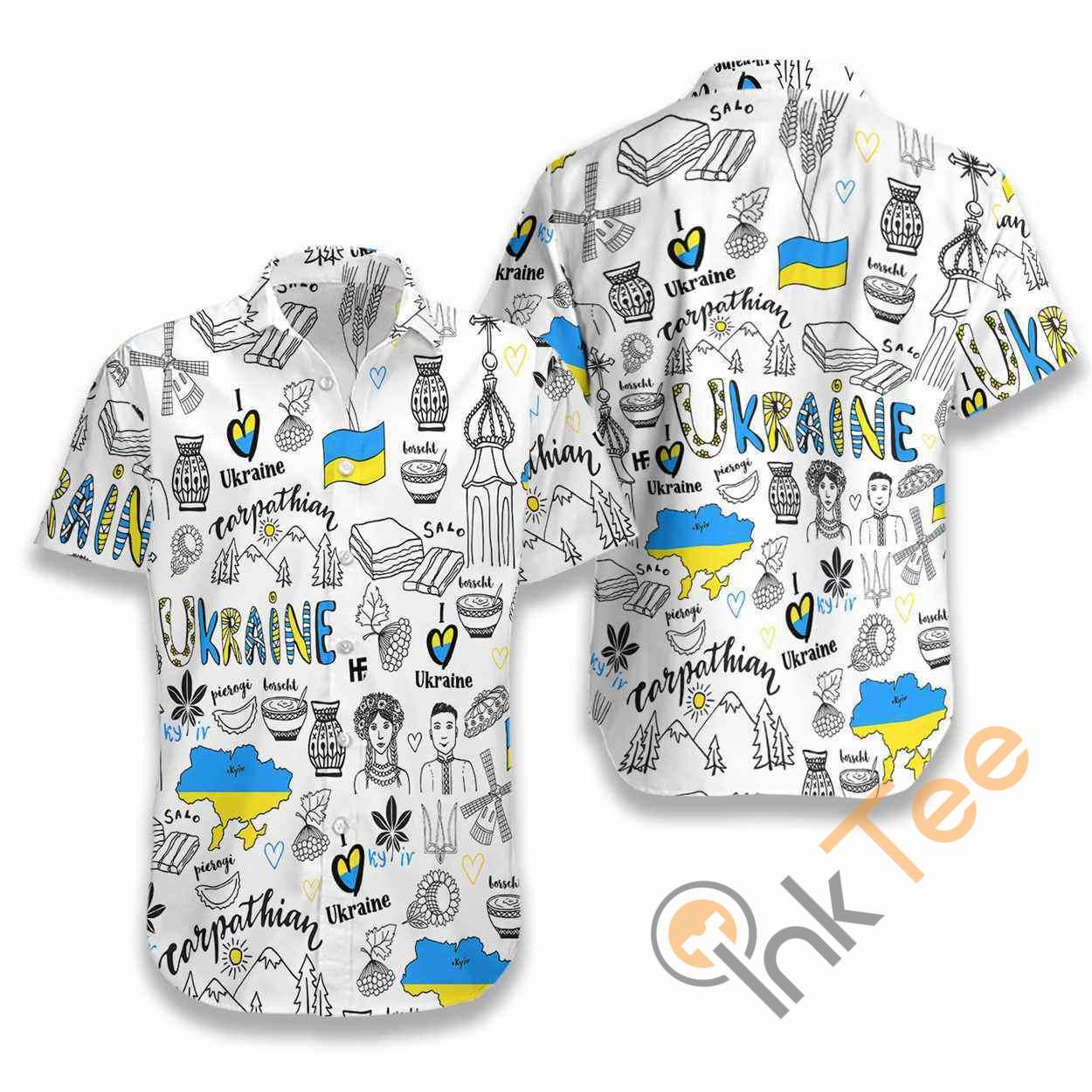 I Love Ukraine Doodle Hawaiian shirts