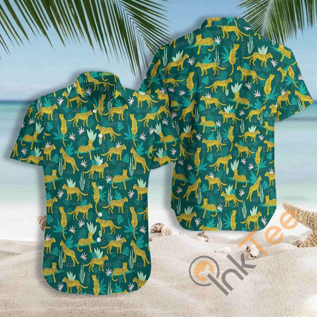 Leopards And Tropical Leaves Hawaiian shirts