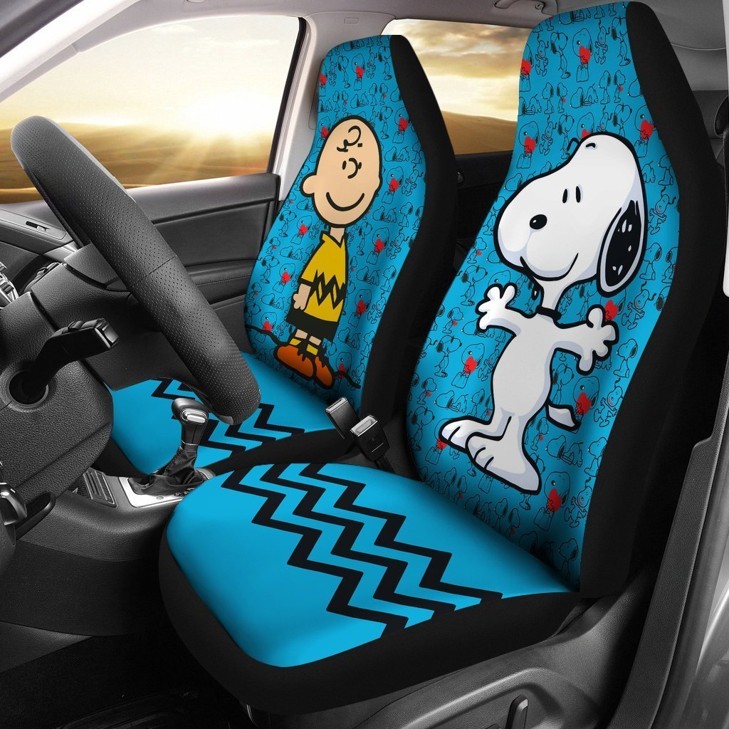 Charlie & Snoopy Aqua Blue Color Cartoon Car Seat Covers