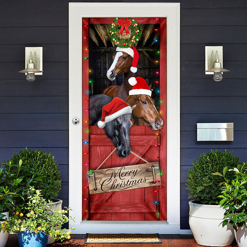 Horse Merry Christmas Door Cover