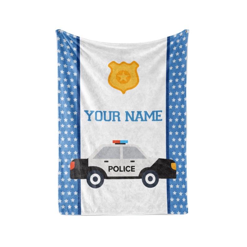 Kids Police Car Personalized Custom Fleece And Sherpa Blankets With Your Child S Name Fleece Blanket