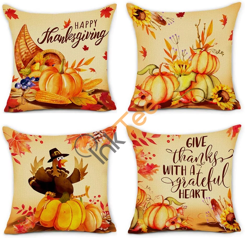 Thanksgiving Day Decorative Pillow Covers 18 X 18 Inch Set Of 4 Fall Pumpkin Thanksgiving Turkey Personalized Gifts
