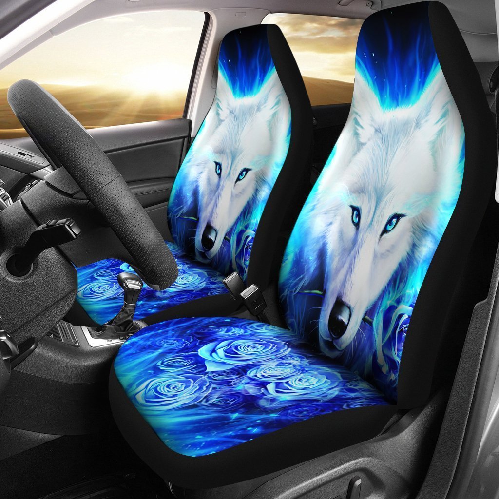 Wolf Blue Rose Animal Car Seat Covers