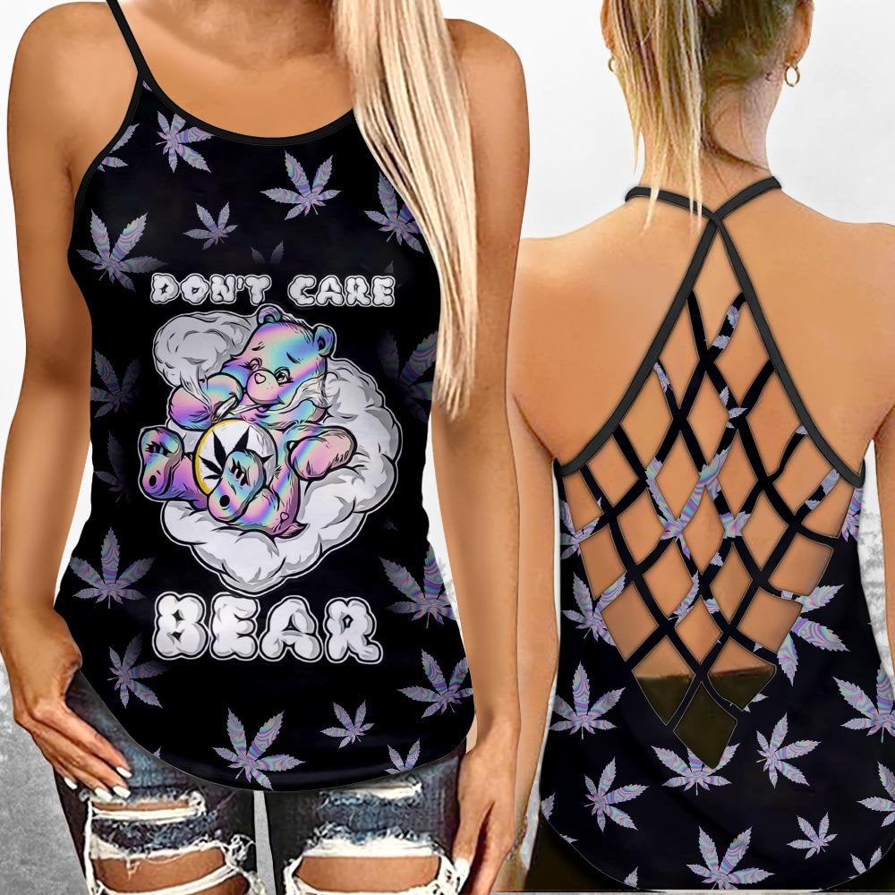 Don't Care Bear Weed Criss Cross Tank Top