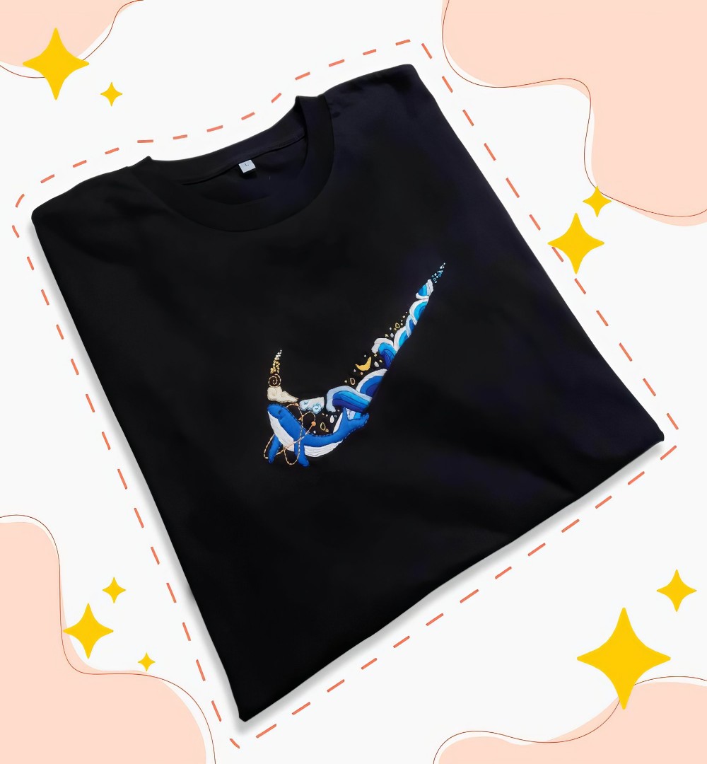 Nike Dolphin Vintage T-shirt Hand Embroidery