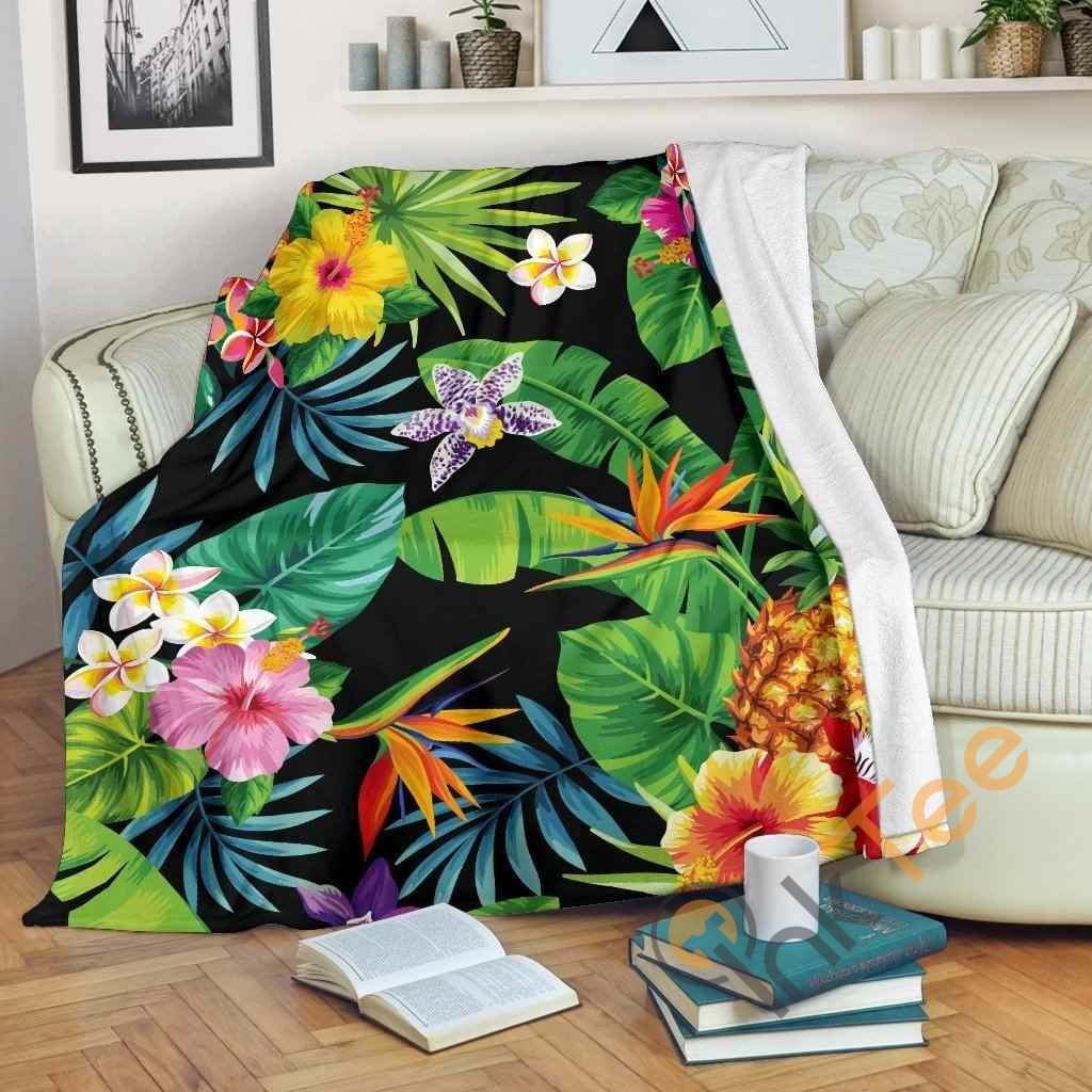 Aloha Hawaiian Tropical Pattern Premium Fleece Blanket - InkTee Store