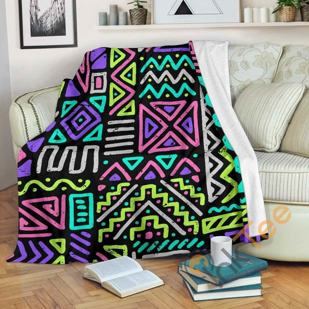 Neon Native Aztec Pattern Premium Fleece Blanket