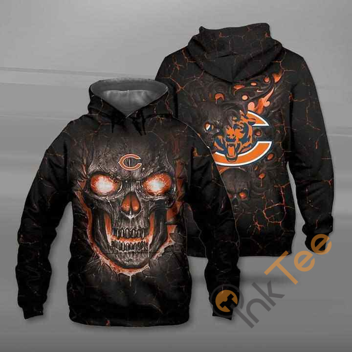 Chicago Bears NFL Skull Orange 3D Hoodie Zip Hoodie For Men And