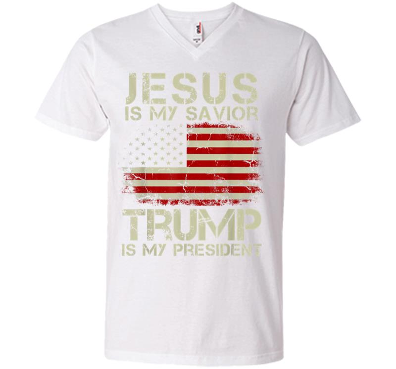 Inktee Store - Jesus Is My Savior Trump Is My President V-Neck T-Shirt Image