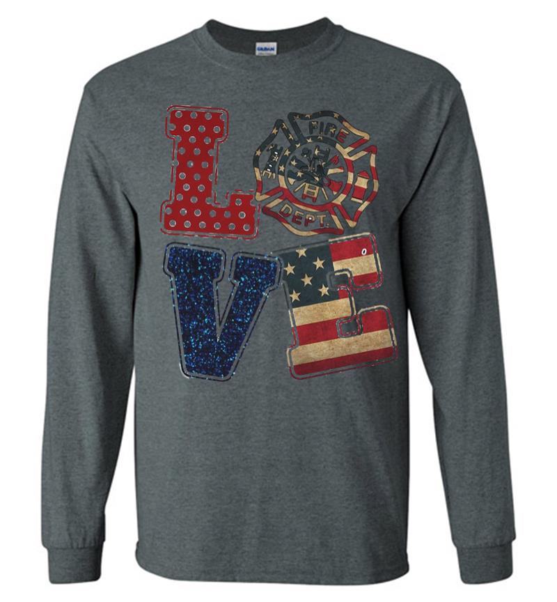 Inktee Store - Love Firefighter American Flag Long Sleeve T-Shirt Image