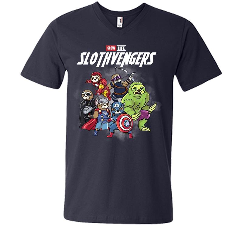 Inktee Store - Official Slow Life Slothvengers V-Neck T-Shirt Image