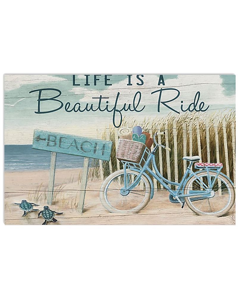Cycling And Turtle Life Is A Beautiful Ride Unframed Wrapped Canvas Wall Decor Poster
