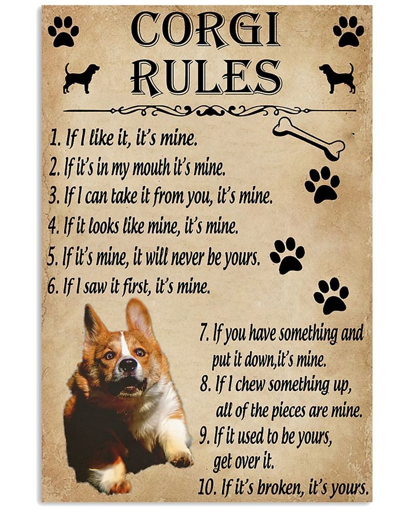Funny Rules For Your Dog Corgi Unframed , Wrapped Frame Canvas Wall Decor, Dog , Animal Poster Inktee Store