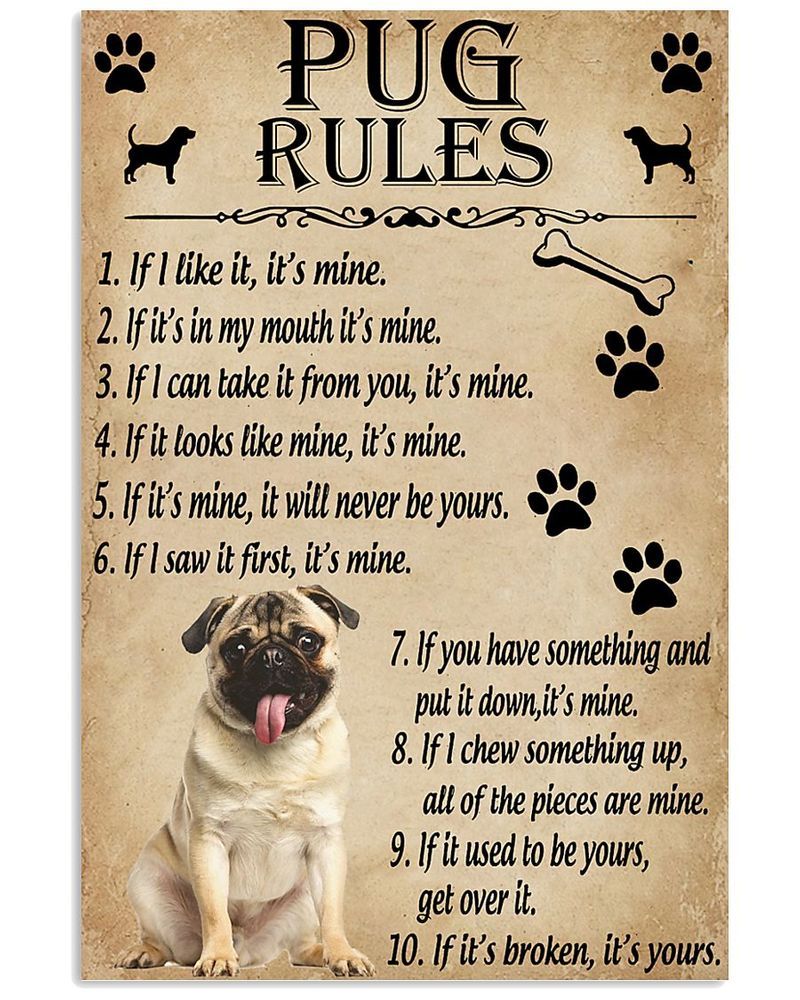 Funny Rules For Your Dog Pug Unframed , Wrapped Frame Canvas Wall Decor, Dog , Animal Poster Inktee Store