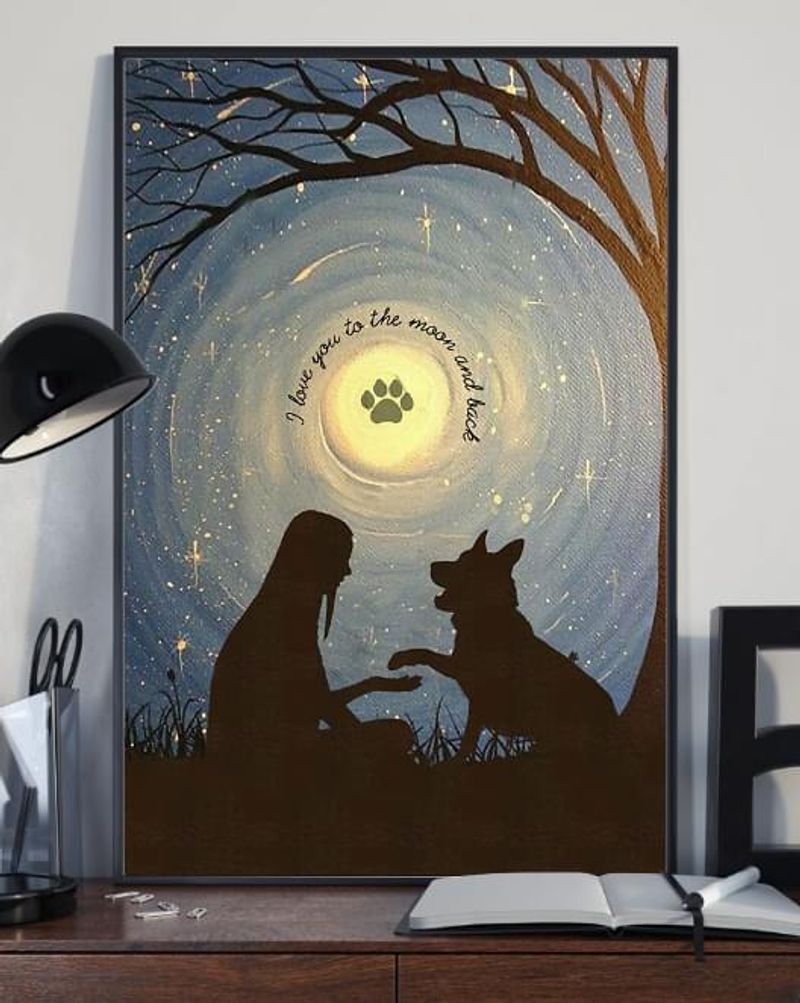 German Shepherd I Love You To The Moon And Back For Dog Lover Canvas Unframed Wrapped