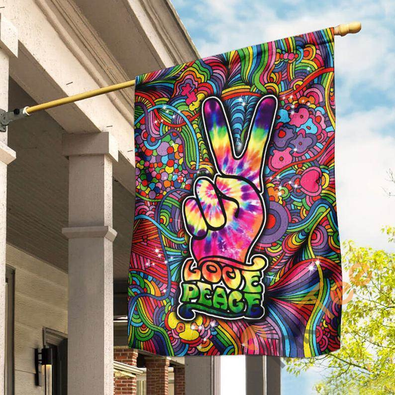 Hippie Love Peace Tie Dye Outdoor Decor House Flag