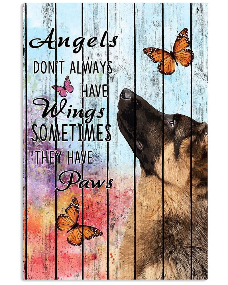 Pallet Angels Sometimes Have Paws German Shepherd Unframed , Wrapped Frame Canvas Wall Decor, Dog , Animal Poster Inktee Store