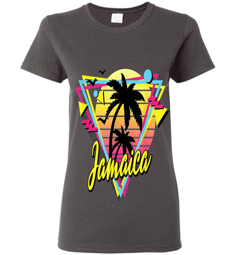 Jamaica Retro Vacations Beach 80s 70s Palm Tree Sunset Womens T-shirt ...