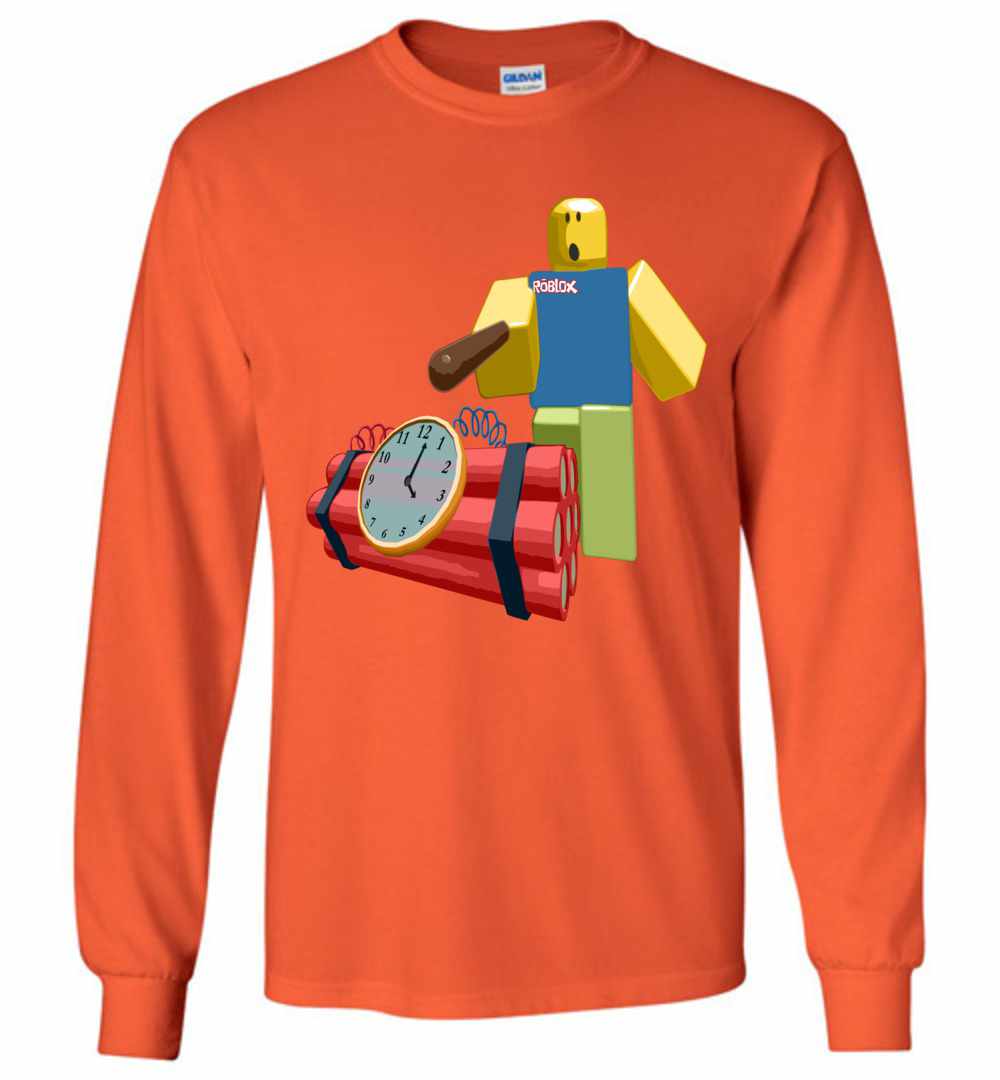 The Noob Poking A Bomb With A Stick Roblox Long Sleeve T Shirt - roblox long noob neck