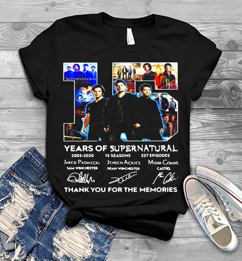 15 Years Of Supernatural 2005-2020 Signature Thank You For The Memories Mens T-shirt