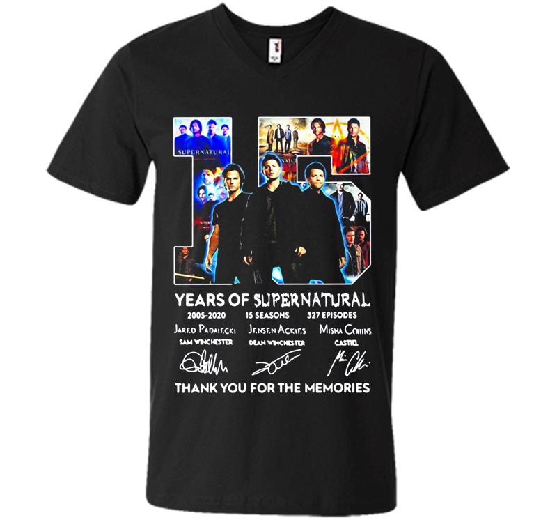 15 Years Of Supernatural 2005-2020 Signature Thank You For The Memories V-neck T-shirt