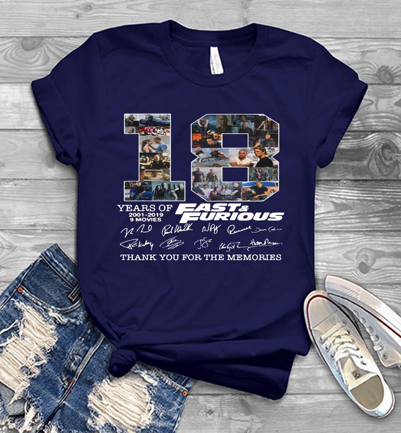 Inktee Store - 18 Years Of Fast And Furious 2001-2019 Signature Thank You For The Memories Mens T-Shirt Image