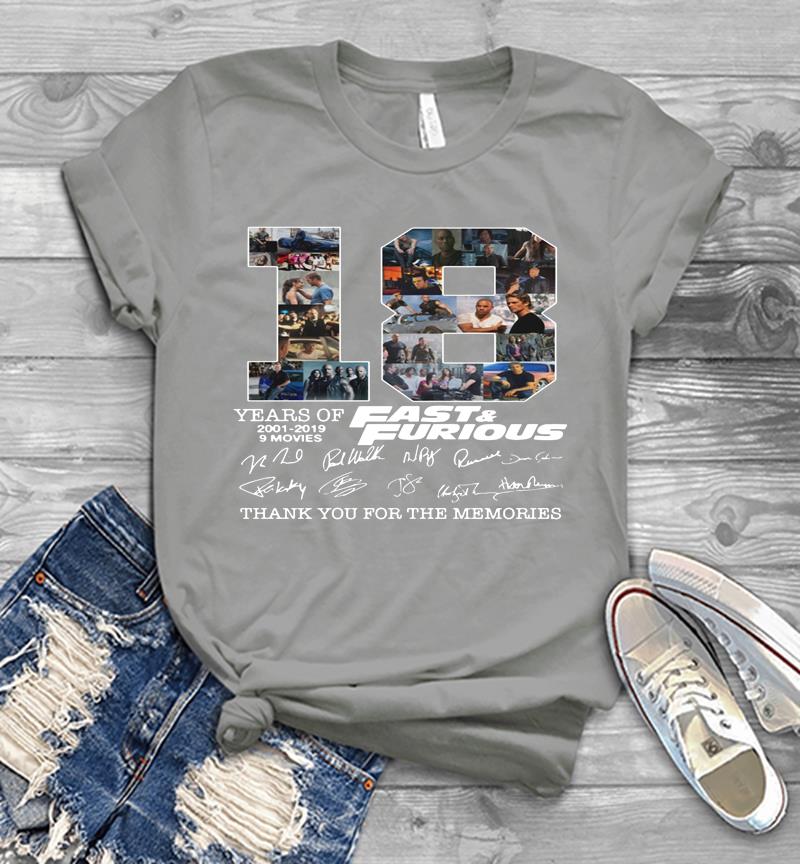 Inktee Store - 18 Years Of Fast And Furious 2001-2019 Signature Thank You For The Memories Mens T-Shirt Image
