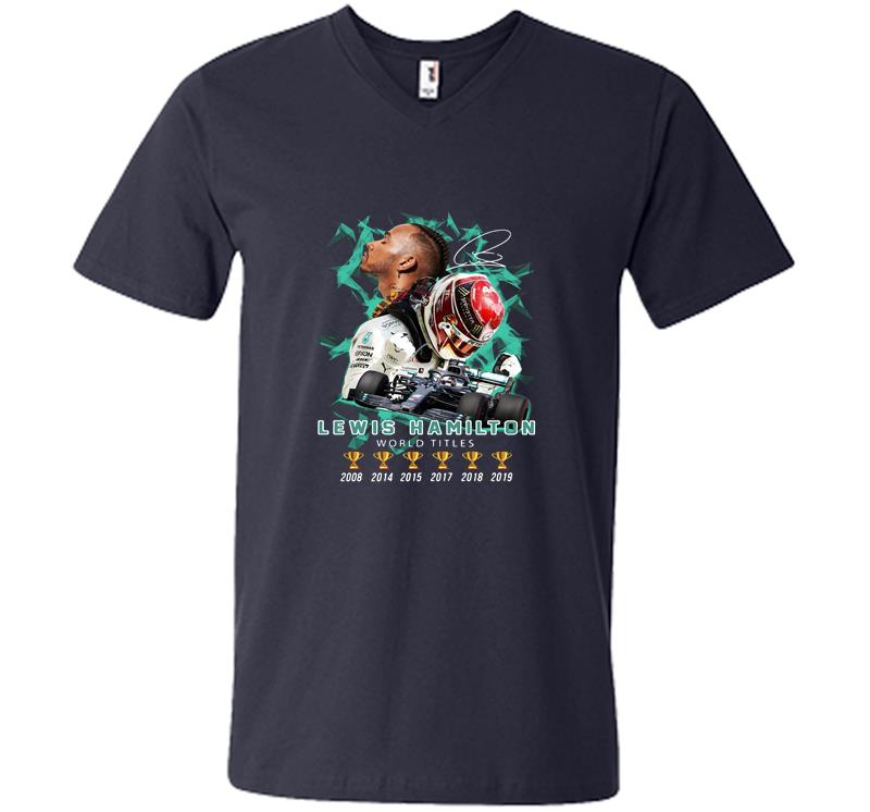 Inktee Store - 6Th Champions Lewis Hamilton World Titles V-Neck T-Shirt Image