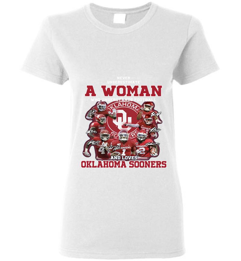 Inktee Store - A Woman Who Understands Football And Loves Oklahoma Sooners Signature Womens T-Shirt Image