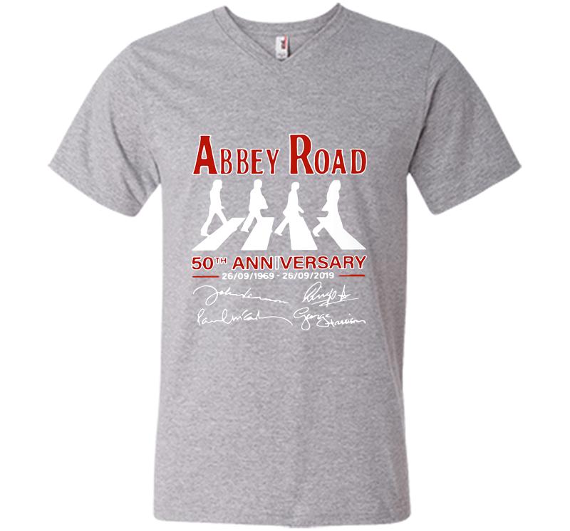 Inktee Store - Abbey Road 50Th Anniversary 1969-2019 Signature V-Neck T-Shirt Image