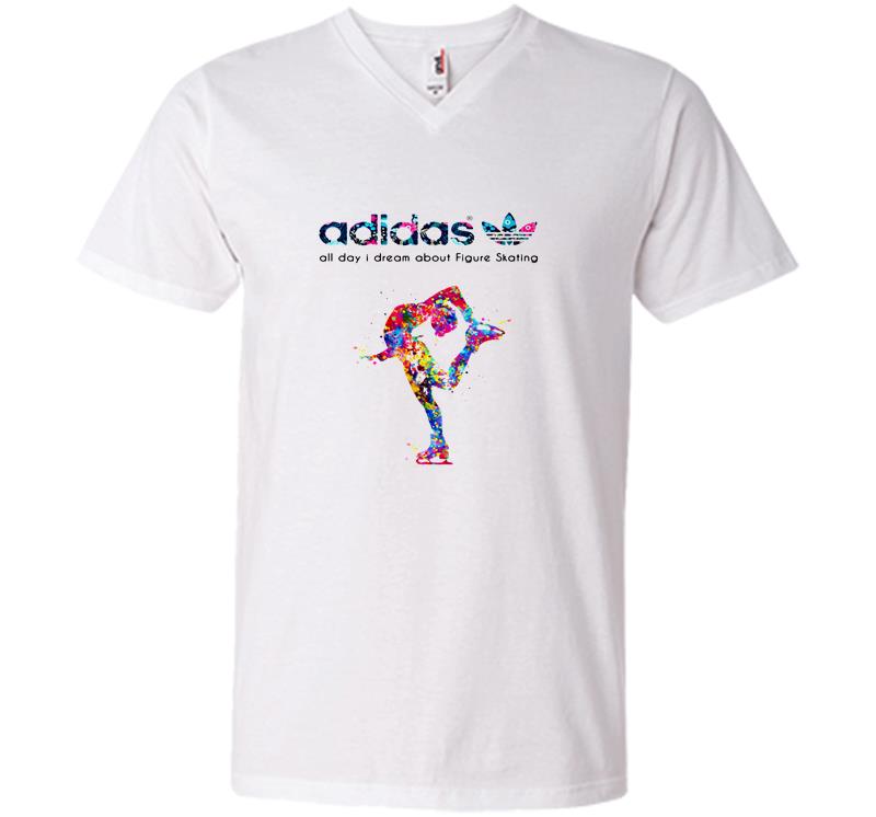 Inktee Store - Adidas Logo All Day I Dream About Figure Skating V-Neck T-Shirt Image