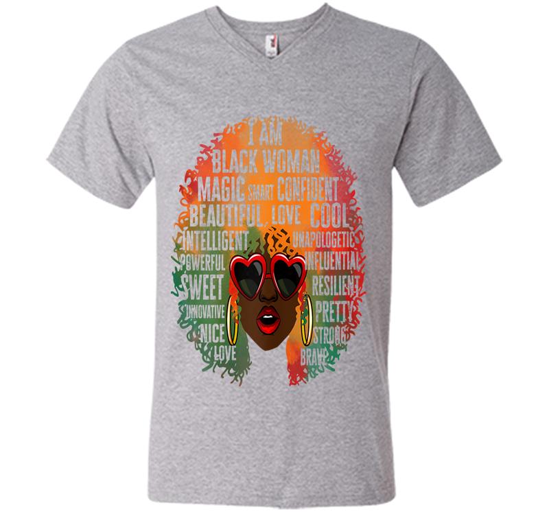 Inktee Store - African-American Queen I Am Black Woman History Month Pride V-Neck T-Shirt Image
