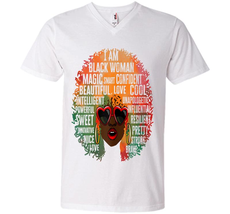 Inktee Store - African-American Queen I Am Black Woman History Month Pride V-Neck T-Shirt Image