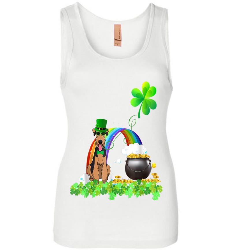 Inktee Store - Airedale Terrier St Patricks Day Leprechaun Dog Womens Jersey Tank Top Image