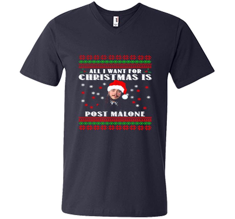 Inktee Store - All I Want For Christmas Is Post Malone Santa V-Neck T-Shirt Image