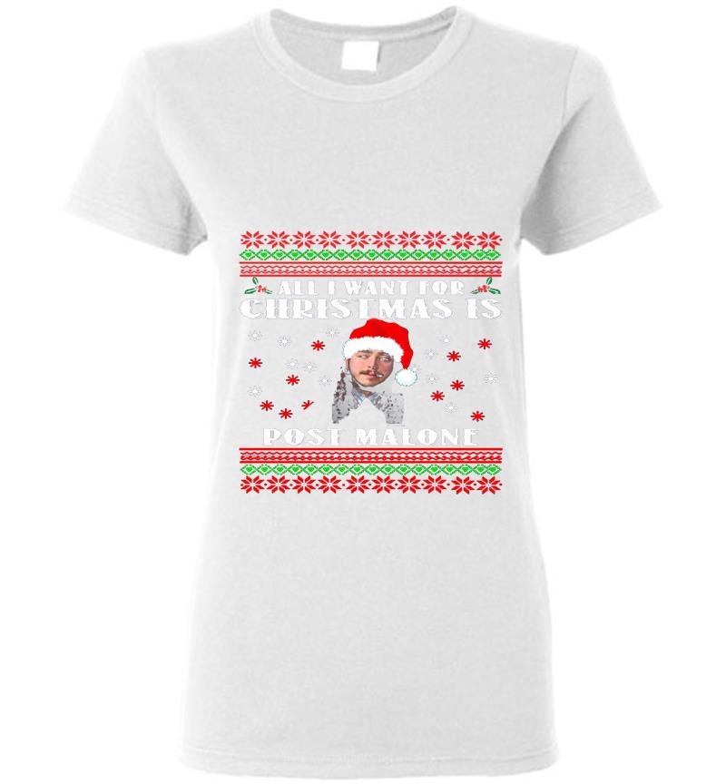 Inktee Store - All I Want For Christmas Is Post Malone Santa Womens T-Shirt Image