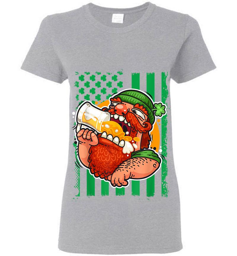 Inktee Store - American Flag Drunk Leprechaun St Patricks Day Womens T-Shirt Image
