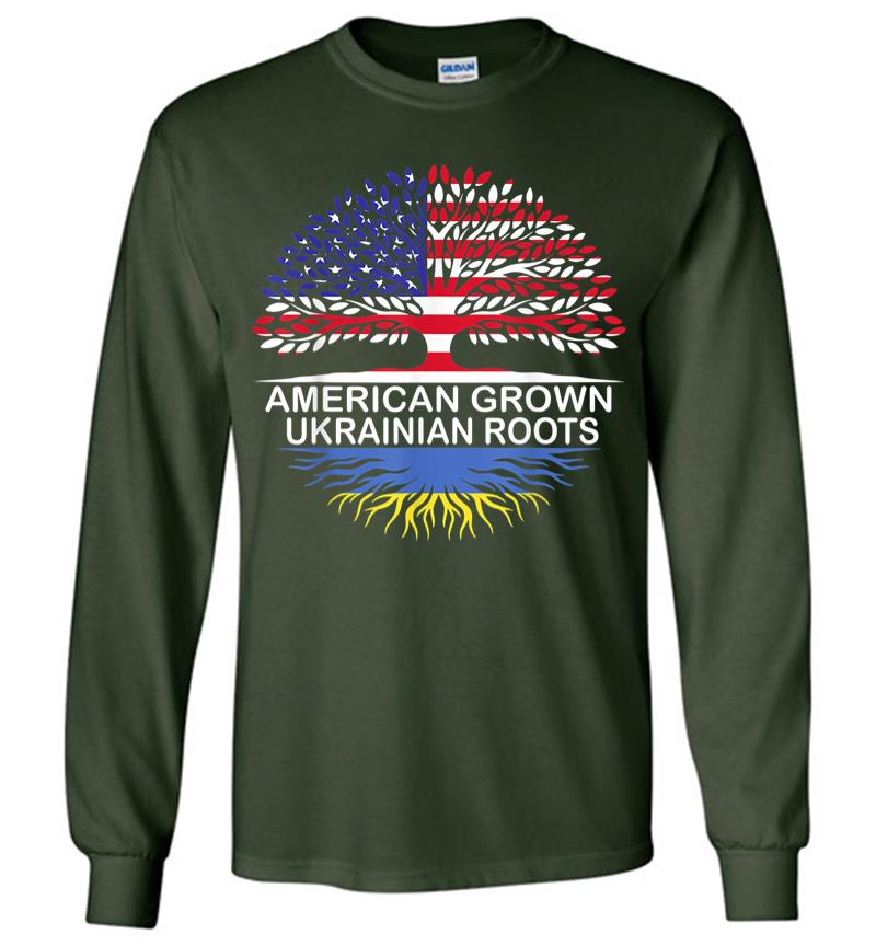 Inktee Store - American Grown Ukrainian Roots Ukraine Flag Long Sleeve T-Shirt Image