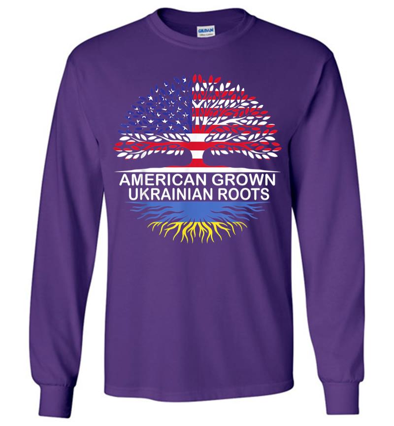 Inktee Store - American Grown Ukrainian Roots Ukraine Flag Long Sleeve T-Shirt Image