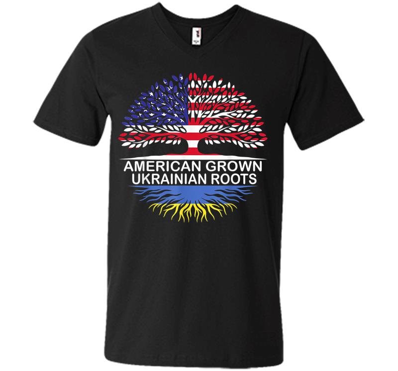 American Grown Ukrainian Roots Ukraine Flag V-neck T-shirt