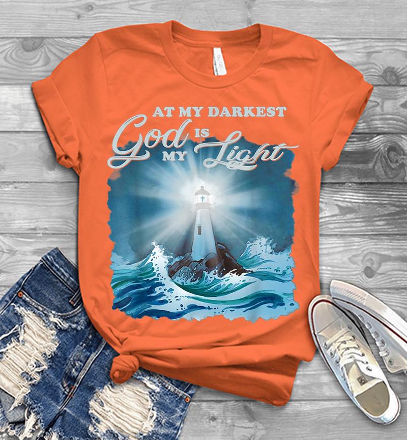 Inktee Store - At My Darkest God Is My Light, Lighthouse Jesus Christian Mens T-Shirt Image
