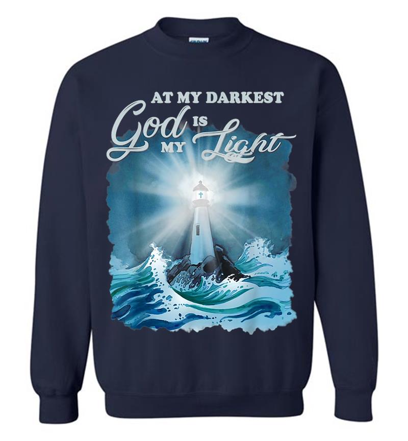 Inktee Store - At My Darkest God Is My Light, Lighthouse Jesus Christian Sweatshirt Image