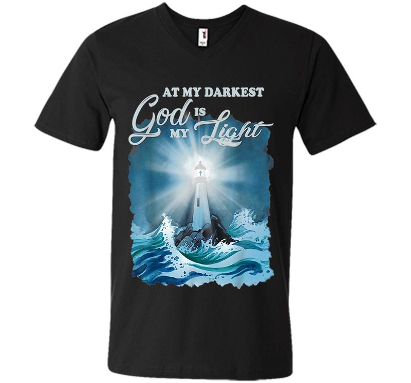 At My Darkest God Is My Light, Lighthouse Jesus Christian V-neck T-shirt