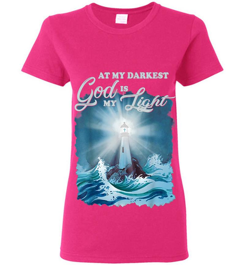 Inktee Store - At My Darkest God Is My Light, Lighthouse Jesus Christian Womens T-Shirt Image