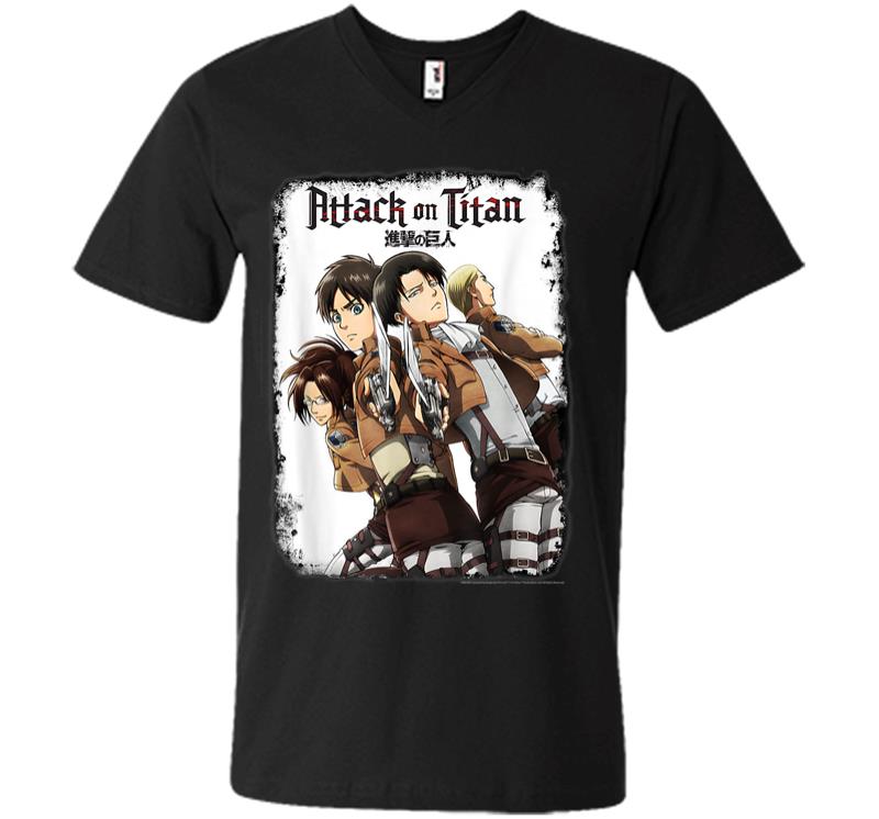 Attack On Titan Group Swords With Logo V-neck T-shirt