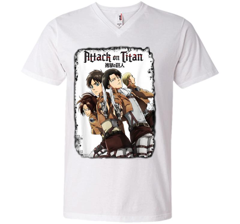 Inktee Store - Attack On Titan Group Swords With Logo V-Neck T-Shirt Image