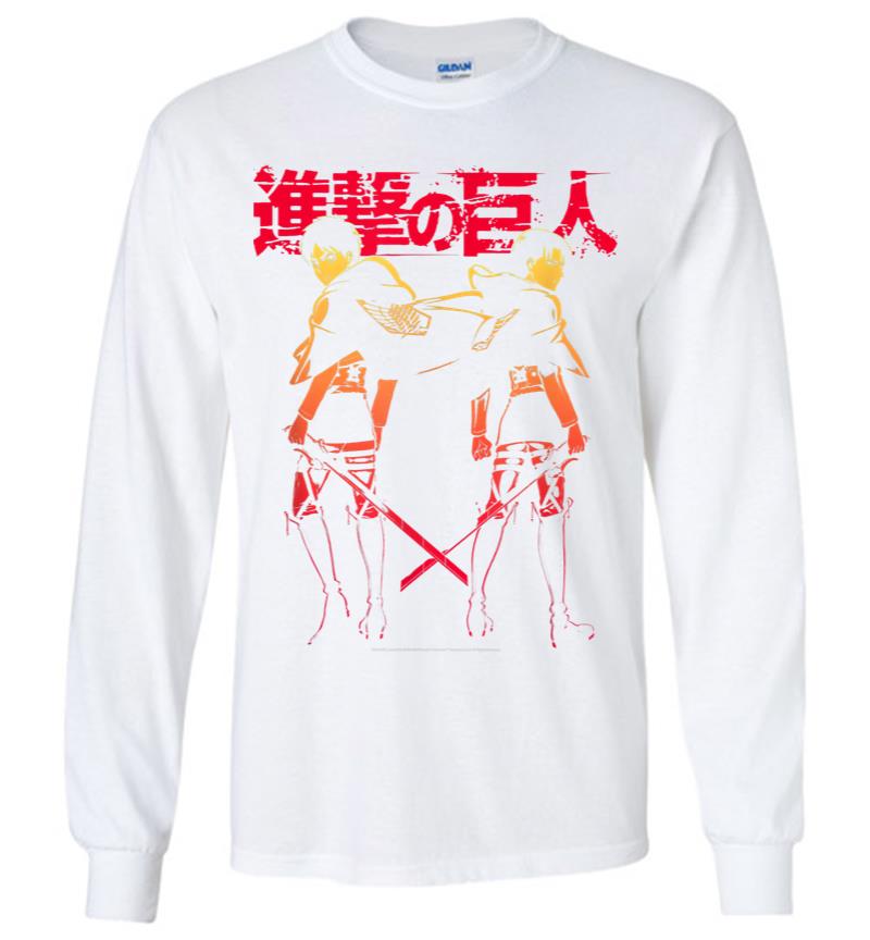 Inktee Store - Attack On Titan Levi Eren Gradient With Japanese Logo Long Sleeve T-Shirt Image