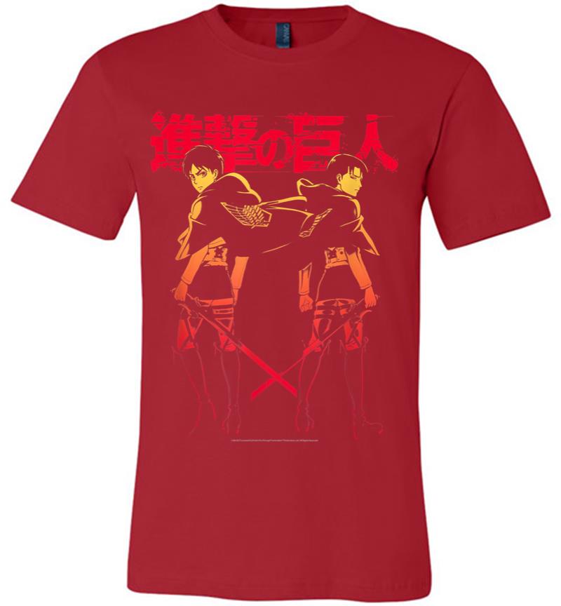 Inktee Store - Attack On Titan Levi Eren Gradient With Japanese Logo Premium T-Shirt Image