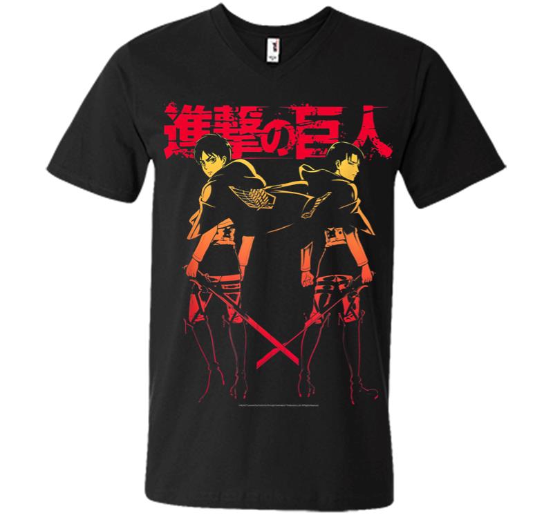 Attack On Titan Levi Eren Gradient With Japanese Logo V-neck T-shirt