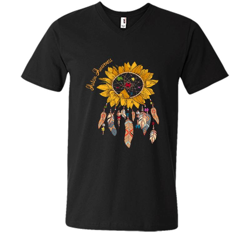 Autism Awareness Sunflower Dream Catchers V-neck T-shirt